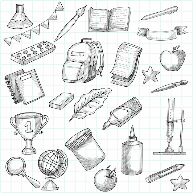 Free vector hand draw doodle education and work set