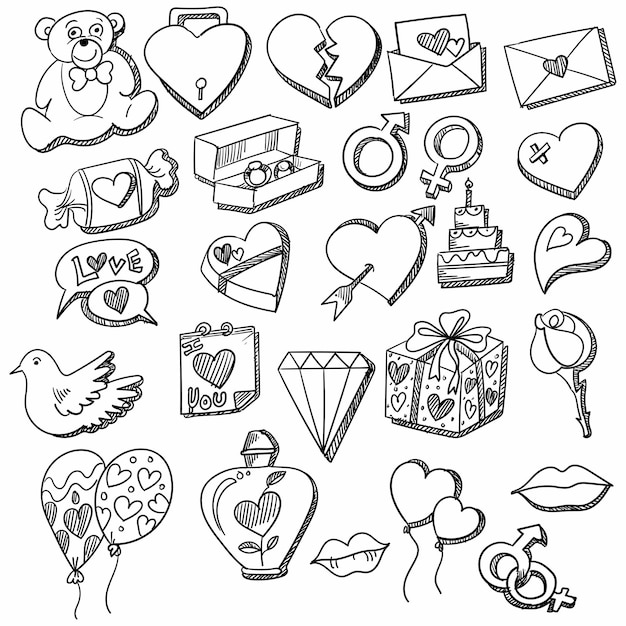 Hand draw doodle heart sketch set design