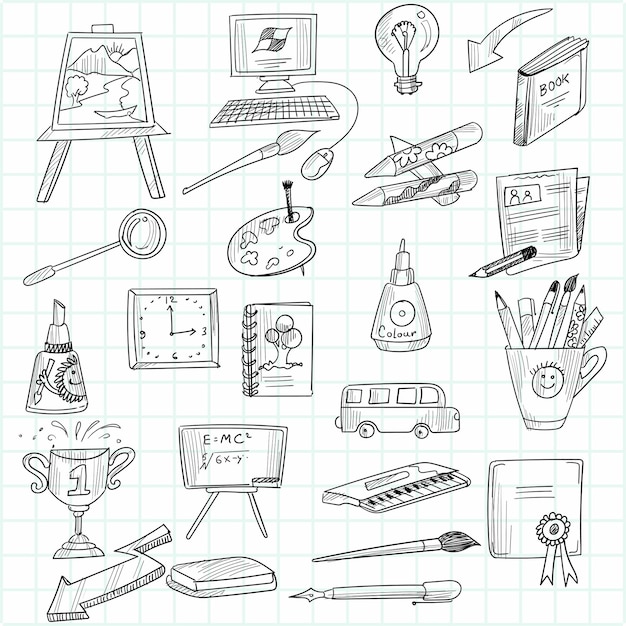 Hand draw education doodle sketch icon set