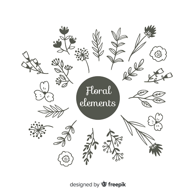 Free vector hand draw floral colorless decoration elements