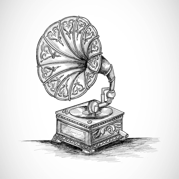 Free vector hand draw gramophone sketch design