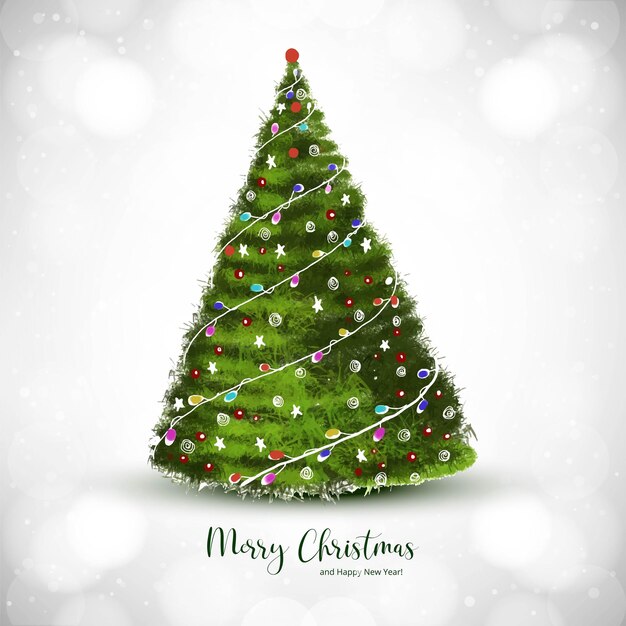 Free vector hand draw green decorative christmas tree card on white background