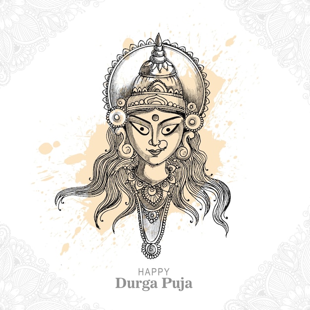 Vettore gratuito disegnare a mano felice durga puja festival indiano vacanza schizzo sfondo