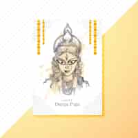 Free vector hand draw happy durga puja festival indian holiday sketch brochure template design