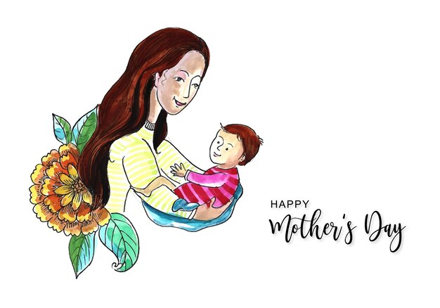 Ручной рисунок счастливого дня матери мама и ребенок любят фон карты