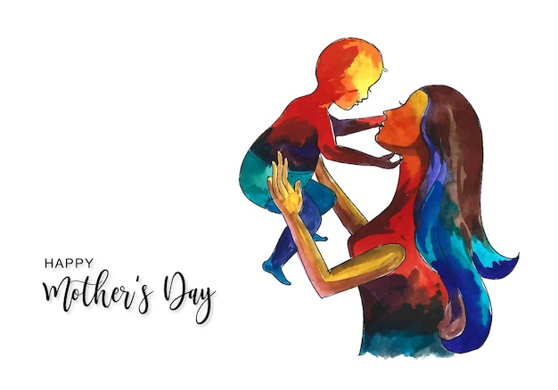 Hand draw happy mothers day mom and child love card background