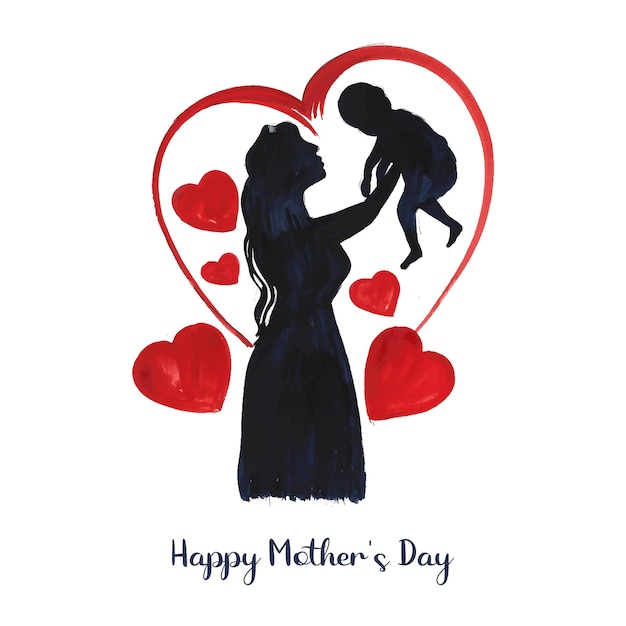 手描きの幸せな母の日ママと子の愛カードの背景
