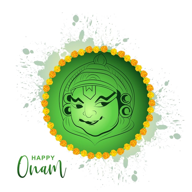 Disegnare a mano felice onam kathakali faccia illustrazione sul disegno di schizzo