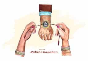 Free vector hand draw happy raksha bandhan sister tying rakhi to brother card background