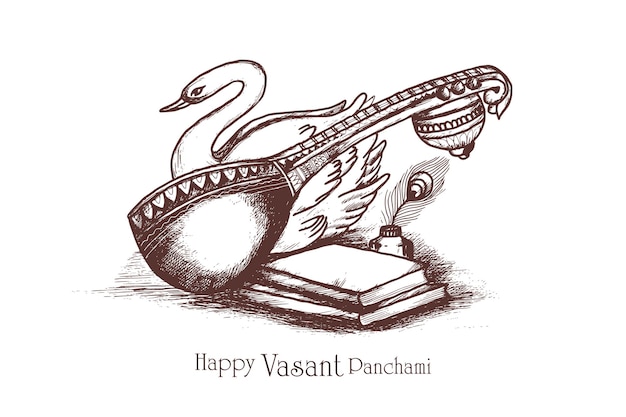 Hand draw happy vasant panchami sketch indian festival card background