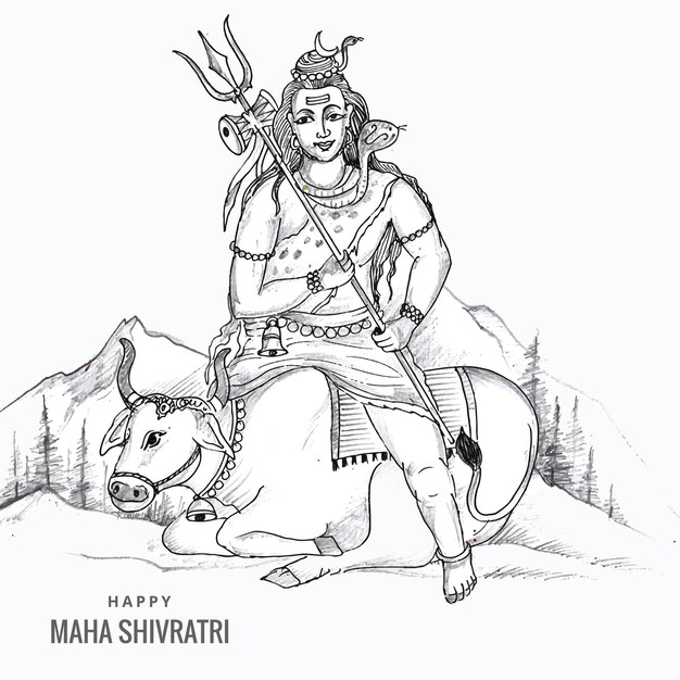 Ручной рисунок индуистского лорда шивы эскиз для фона индийского бога маха шивратри