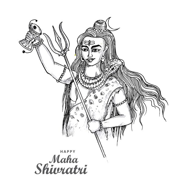 インドの神マハシヴラトリカードデザインのヒンドゥー教の主シヴァスケッチを手描き
