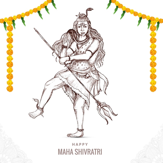 Hand draw hindu lord shiva sketch for indian god maha shivratri card design