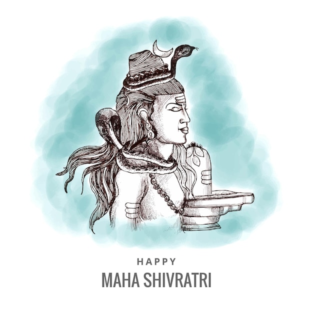 Vettore gratuito disegnare a mano indù signore shiva schizzo per il dio indiano maha shivratri festival sfondo