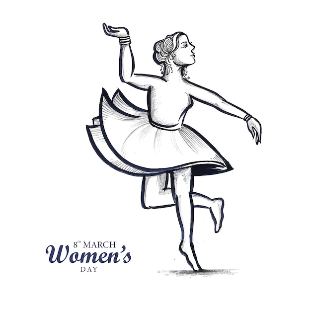 Free vector hand draw international womens day dancing sketch card design