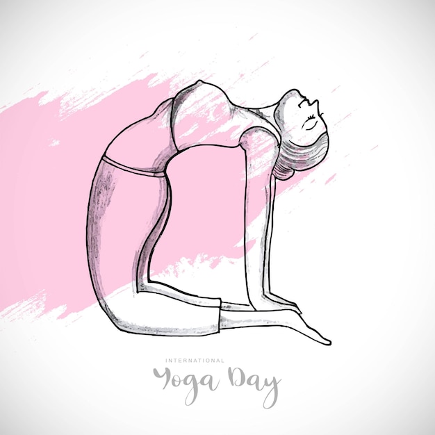 Hand draw international yoga day women sketch card design