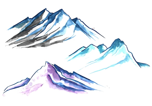 Free vector hand draw landscape colorful mountain watercolor set design