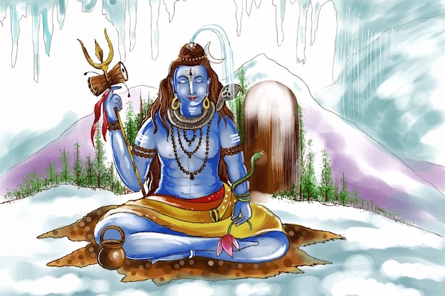 Vettore gratuito fondo della carta di festa di maha shivratri delle benedizioni del signore shiva di tiraggio della mano