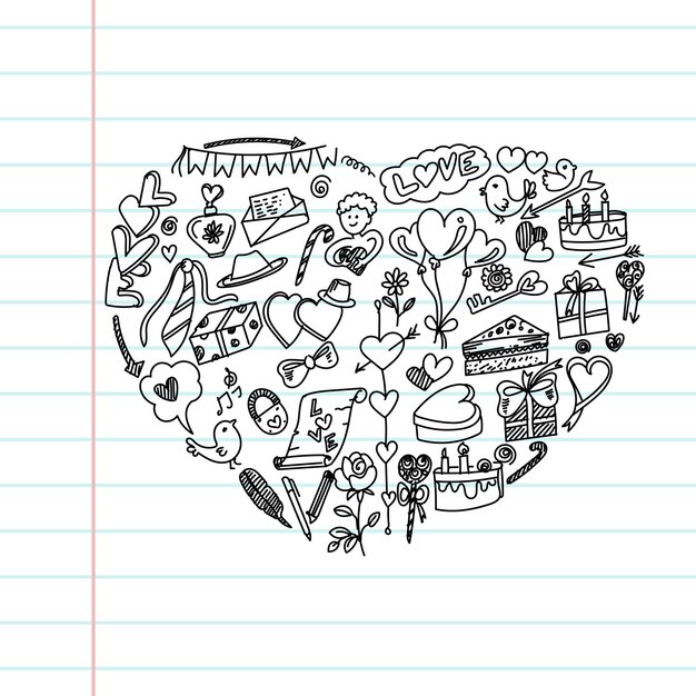 Hand draw love symbols valentine's day sketch design