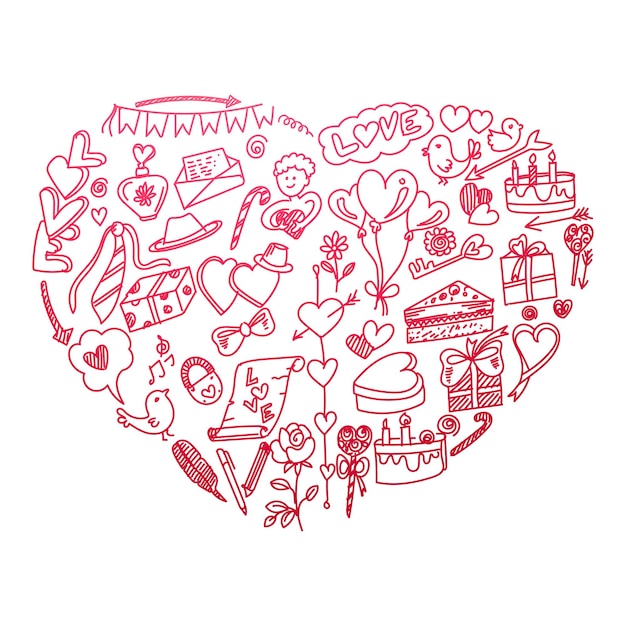 Hand draw love symbols valentine's day sketch design