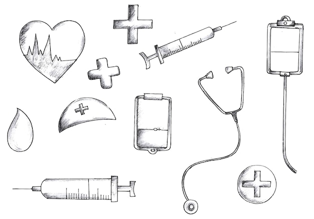 Hand draw medical elements sketch world blood donor day design