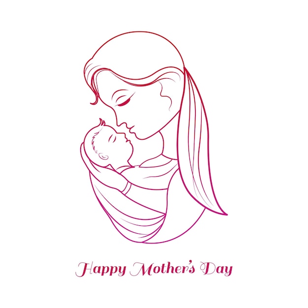 Free vector hand draw mothers day for woman and baby sketch card background