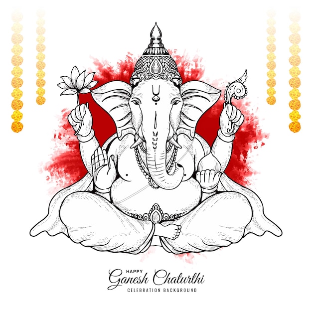 Free Vector hand draw sketch art ganesh chaturthi celebration card design
