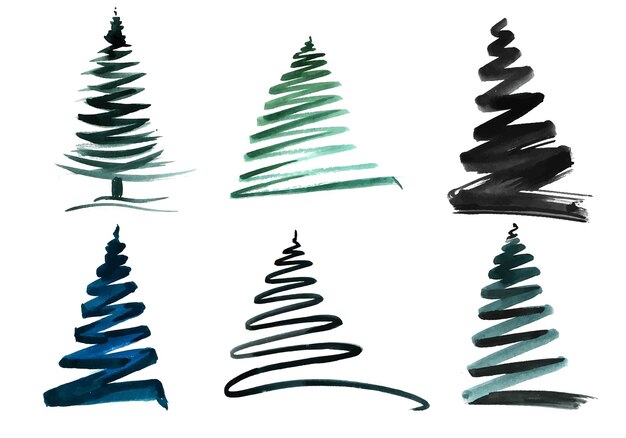 Рука рисовать эскиз рождественская линия дерева набор дизайн