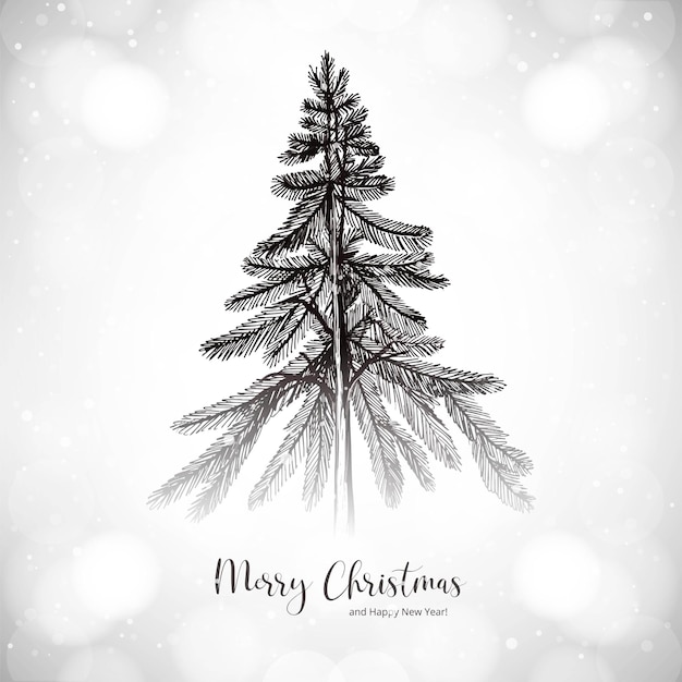 Free vector hand draw sketch christmas tree winter holiday card background