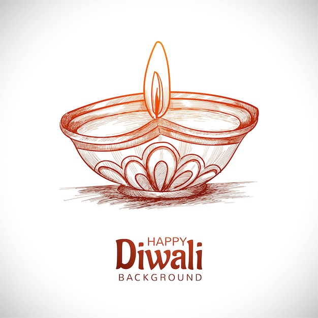 Free vector hand draw sketch diwali oil lamp festival background