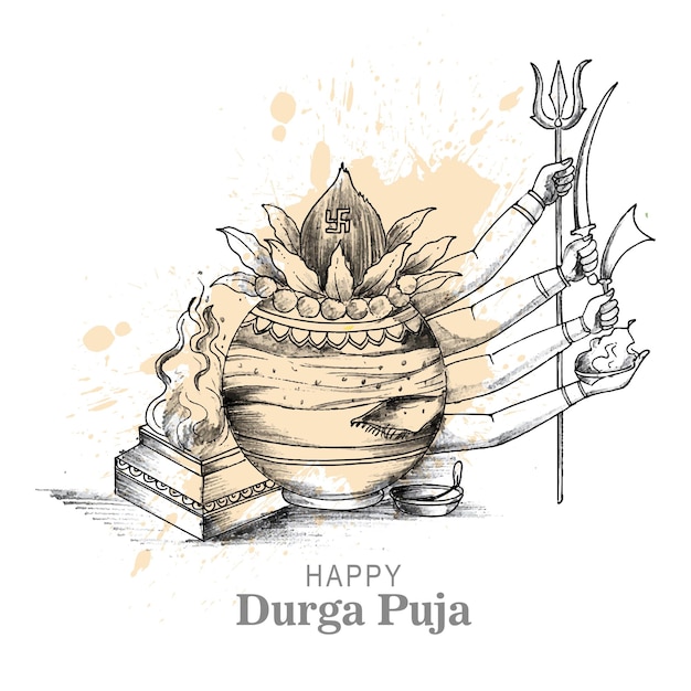 Durga puja 휴일 카드 배경에 손으로 그리는 스케치