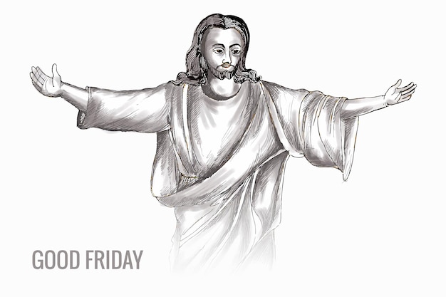 Free vector hand draw sketch good friday with jesus christ the son of god card background