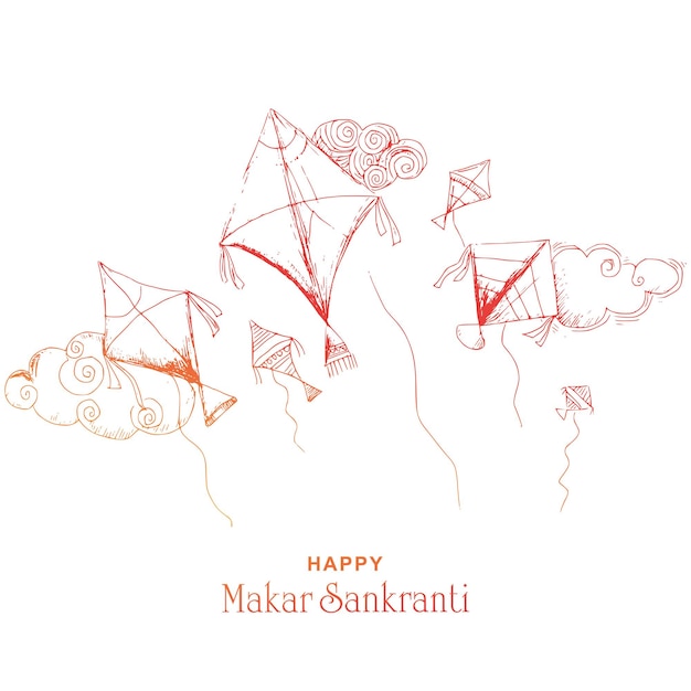 Free vector hand draw sketch happy makar sankranti holiday card background