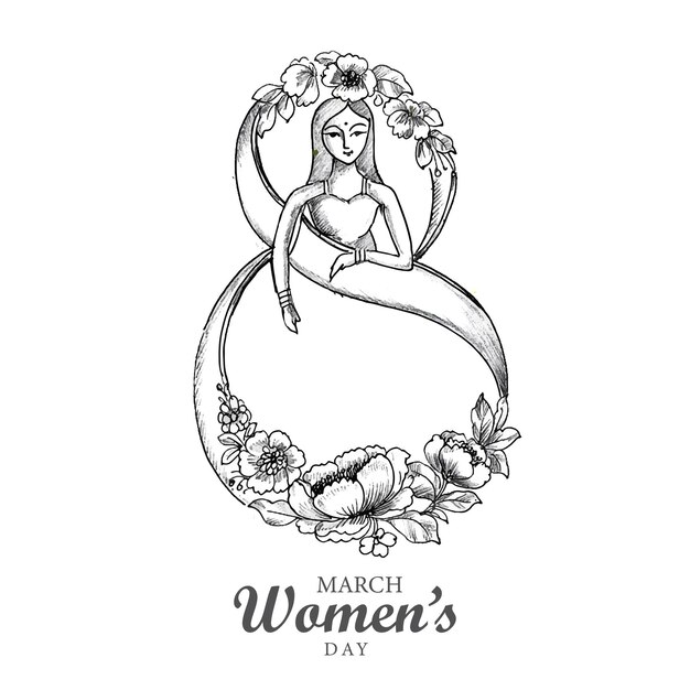 Hand draw sketch international womens day holiday card background