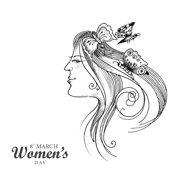 Hand draw sketch international womens day holiday card background