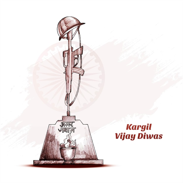 Vettore gratuito disegno della carta di kargil vijay diwas schizzo a mano