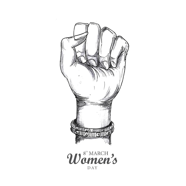 Hand draw sketch lady hand showing power in happy womens day card design