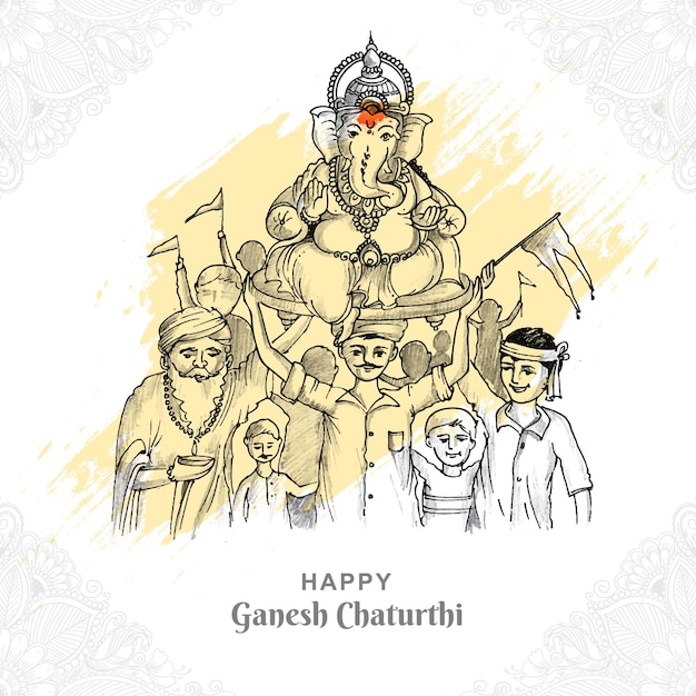 Hand draw sketch lord ganesh chaturthi beautiful holiday card background