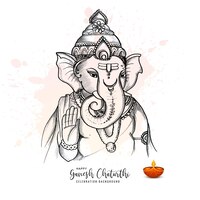 Free vector hand draw sketch lord ganesh chaturthi beautiful holiday card background
