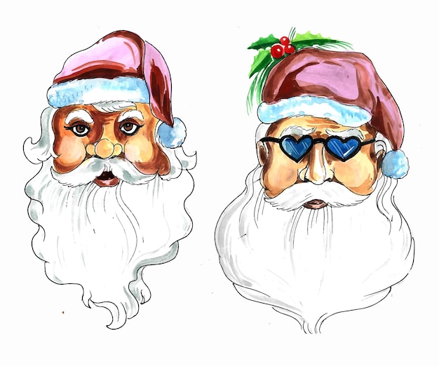 Free vector hand draw sketch santa claus face set design