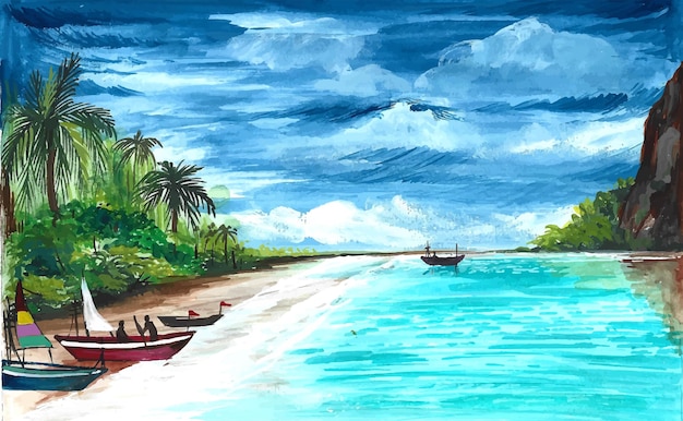 Ручной рисунок весенний пейзаж сцены акварельный фон