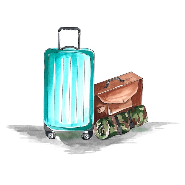 Ручной рисунок путешествия красочный акварельный фон багажа