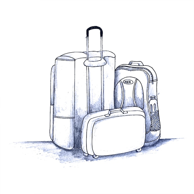 Disegnare a mano il design dello schizzo del bagaglio da viaggio
