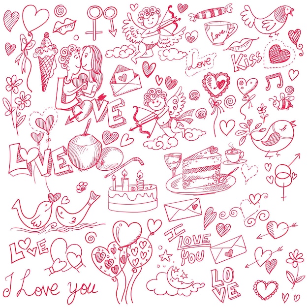 Free vector hand draw valentine's day scrapbook page doodle sketch