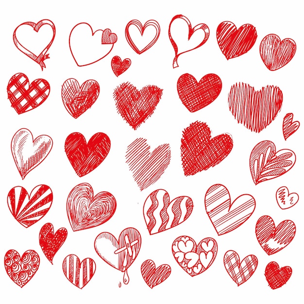 Ручной рисунок эскиз коллекции сердец ко дню святого валентина