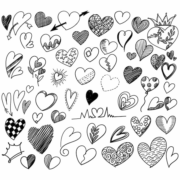 Ручной рисунок эскиз коллекции сердец ко дню святого валентина