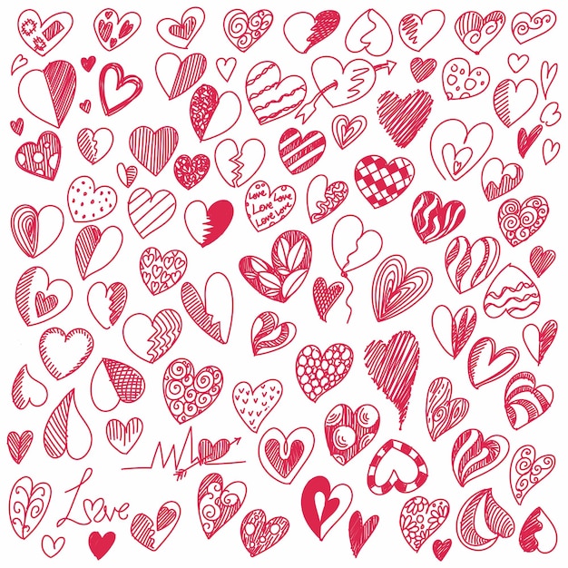 Hand draw valentines day hearts collection sketch design