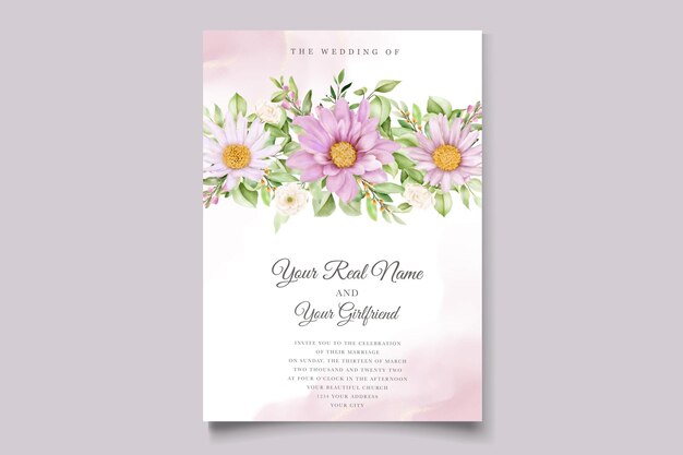 hand draw watercolor daisy invitation card set