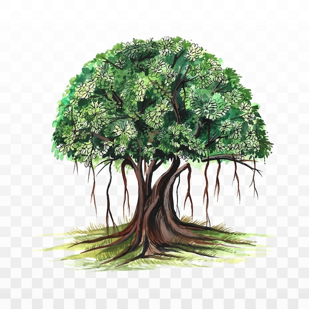手描画水彩緑の森の木の背景