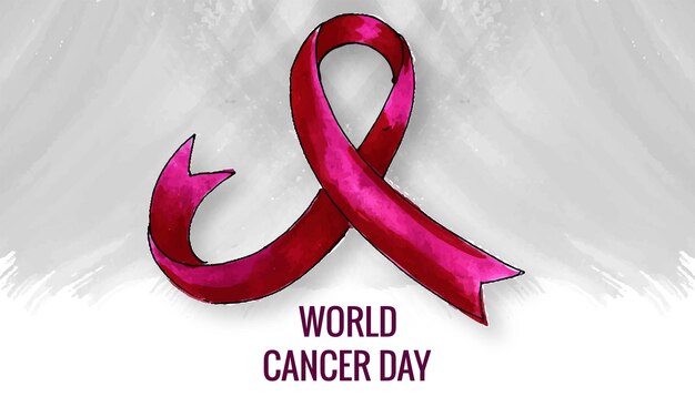 Hand draw watercolor realistic ribbon for world cancer day background